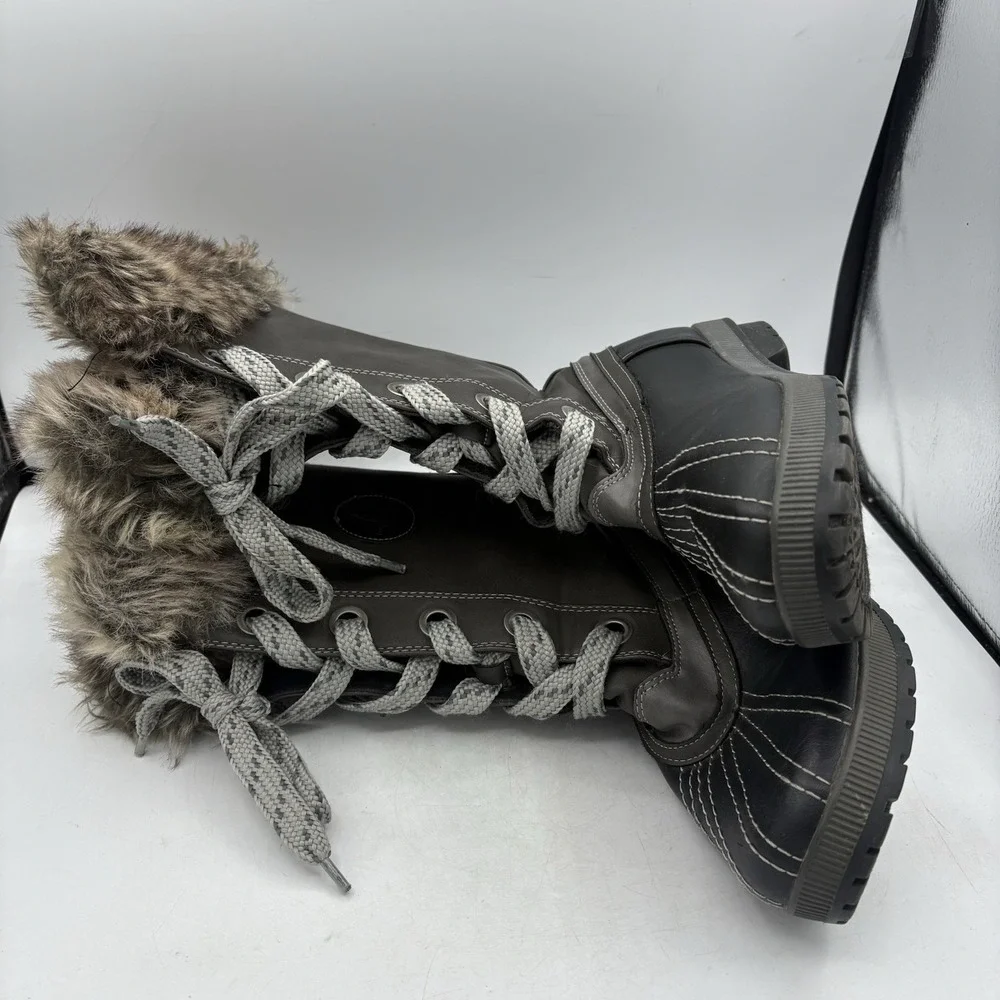 London Fog Boots Womens Size‎ 9 Gray Melton Winter Duck Tall Lace Up